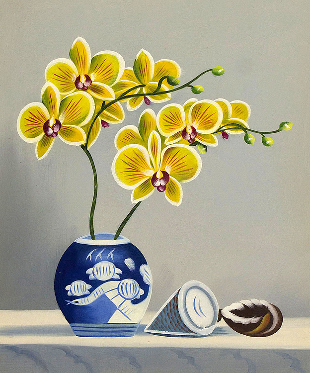 0B 《高贵兰花》 当代油画家 王露露 花卉写实油画